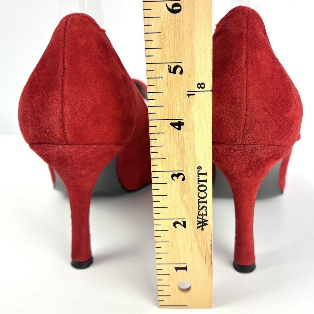 Via Spiga Red Suede Mary Jane Pumps Heels Women's 8.5 M Italy Pointed Toe 39 EU - Picture 6 of 13